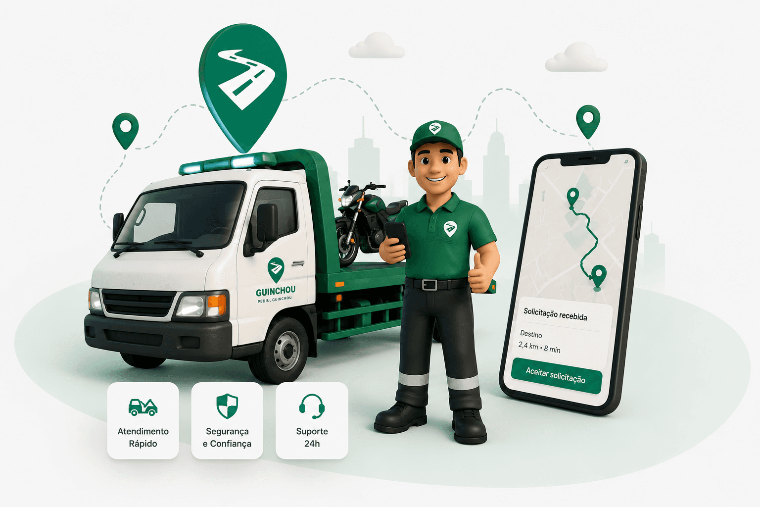 Ilustração de um guincho atendendo um cliente na estrada